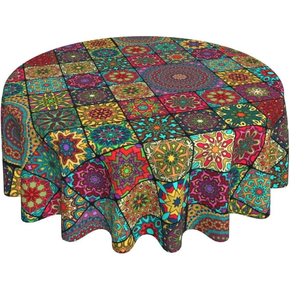 Vintage Bohemia Mandala Round Tablecloth Washable Reusable Decoration Table Cover for Kitchen Party 60"