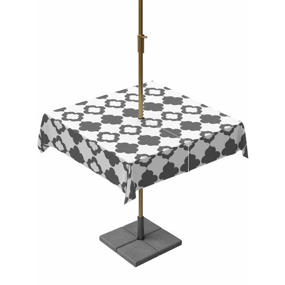Vintage Bohemia Outdoor Tablecloth - 60x60 Inch Square Dining Table Cover, Abstract Geometric Art Simple Boho Dark Gray Waterproof Outdoor Table Cloth with Umbrella Hole & Zipper for Picnic/Patio