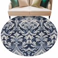 thumbnail image 1 of Vintage Bohemia Round Area&nbsp;Rug 8ft Medieval Navy Blue Turkish Pattern Non-Slip&nbsp;Washable Circle Rugs Soft Felt Indoor Floor Mat for Bedroom Kitchen Living Room Bathroom, 1 of 9