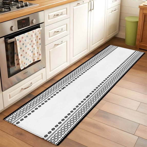 Vintage Bohemia Runner Rugs 2x6 ft Black Geometric Abstract Striped Country Washable Hallway Rugs Non-Slip Floor Mats Absorbent Carpet Bedside Runners for Bedroom Kitchen Bathroom Laundry Room