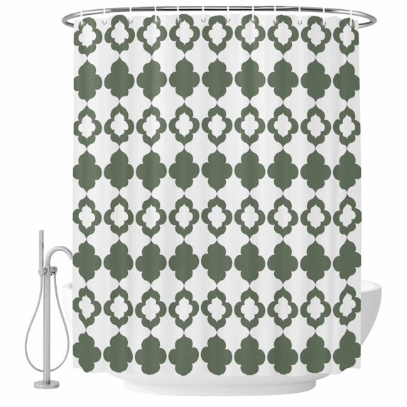 Vintage Bohemia Shower Curtain, Waterproof Shower Curtains for Bathroom, Minimalist Abstract Geometric Art Green Washable Fabric Bathtub Curtain Set Bath Decor with 12 Hooks 48"x72"