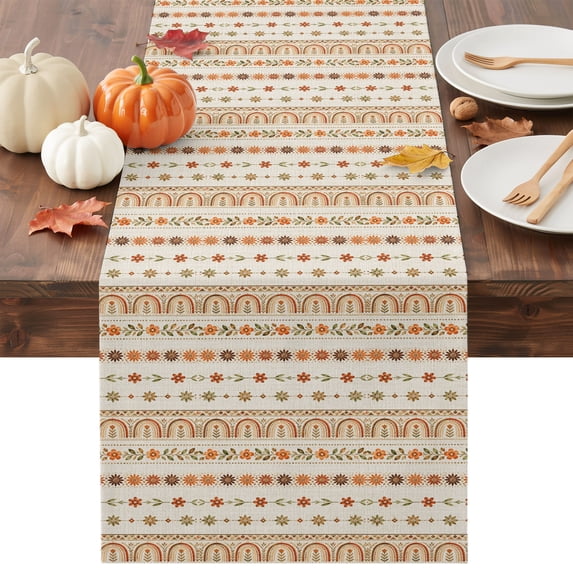 Vintage Bohemia Table Runner - 36 Inch Long Fall Farmhouse Floral Leaves Simple Lines Cotton and Linen Blended Dress Scarves Farmhouse Table Runner for Kitchen Dining, Coffee Table, 13" x 36"