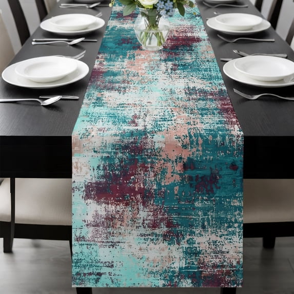 Vintage Bohemia Table Runner 36 Inches,Short Dining Table Runners Dresser Scarves,Abstract Minimalist Art Teal Red Kitchen Coffee Tablerunner for Tabletop Party Birthday Holiday Wedding Decor 13"x36"