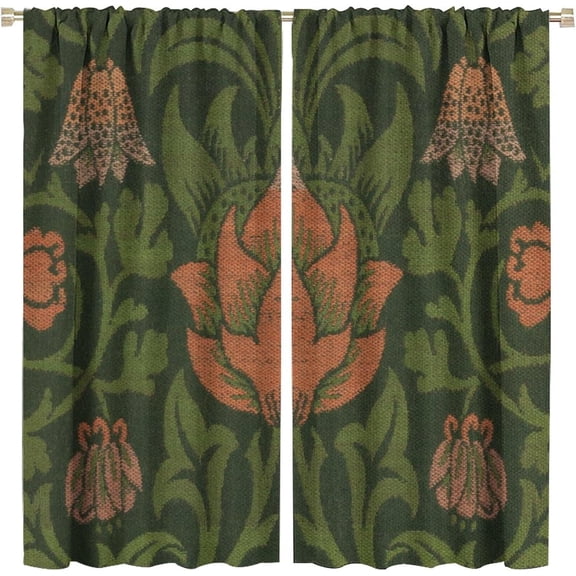 Vintage Bohemia William Morri Plant Flowers Blackout Window Curtains, Abstract Art Retro Plants Pattern Print Window Drapes, for Bedroom Living Room 42(W)*84(L) 2 Panels