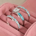 thumbnail image 1 of Vintage Bohemian Bridal Ring Set - 925 Silver Copper Plated, Square Zirconia and Green Gem, 3 Engagement and Wedding Jewelry Set, Great for Christmas and Year-round Gifts,6, 1 of 7
