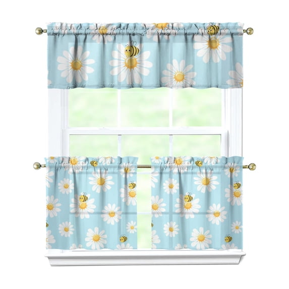 Vintage Bohemian Curtains 24" Short - 3 Panel Rustic Floral Farmhouse Set with Wildflowers, Country Rod Pocket Treatment