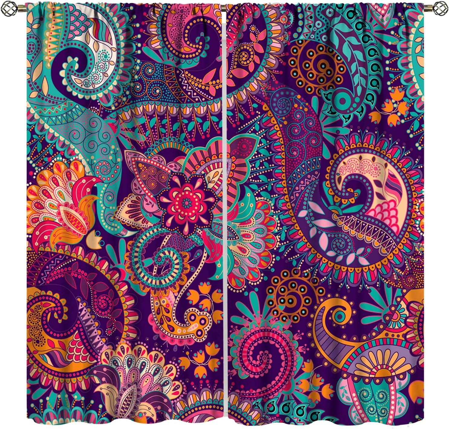 Vintage Bohemian Curtains, Indian Bohemian Mandala Colorful Pattern Blackout Thermal Curtains, Bedroom Living Room Curtains, 2 Panel Set, 42X84x2 in.
