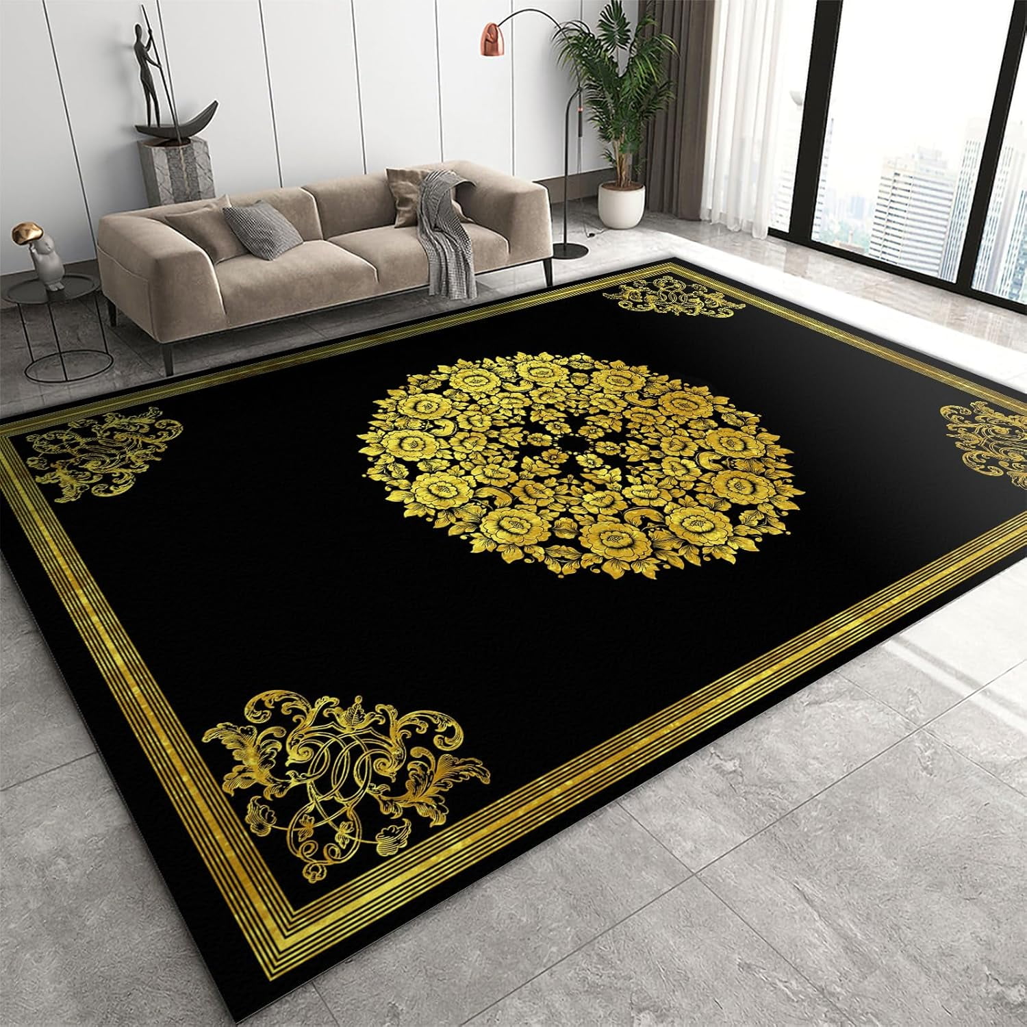 European Rugs Small Simple Vintage Bohemian Flowers Area Rugs European Style Black And Gold Floral ...