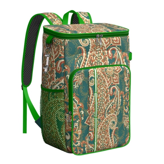 Vintage Bohemian Insulated Backpack Cooler - Elegant Paisley Pattern, Leakproof & Waterproof for Beach, Picnic, and Road Trips