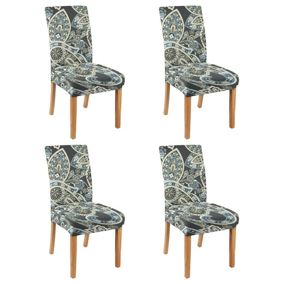 Vintage Bohemian Paisley Pattern Dining Chair Covers Set of 4 Colorful Floral Ethnic Retro Washable Polyester Stretch Slipcovers Removable Protector for Artistic Spaces