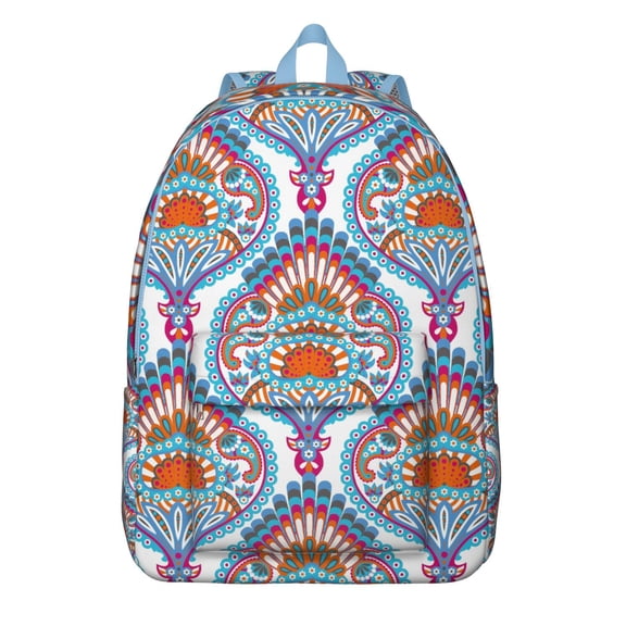 Vintage Bohemian Paisley Pattern Travel Backpack, Artistic Floral Ethnic School Bookbag for Women, Colorful Mandala Canvas Daypack