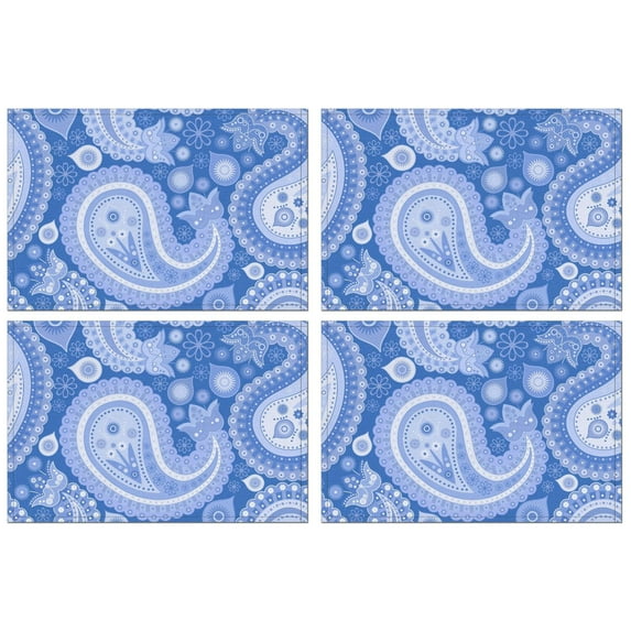 Vintage Bohemian Paisley Placemats Set of 4, Durable Flax Linen Table Mats Featuring Heat Resistant Wrinkle Free Finish with Colorful Ethnic Floral and Mandala Patterns