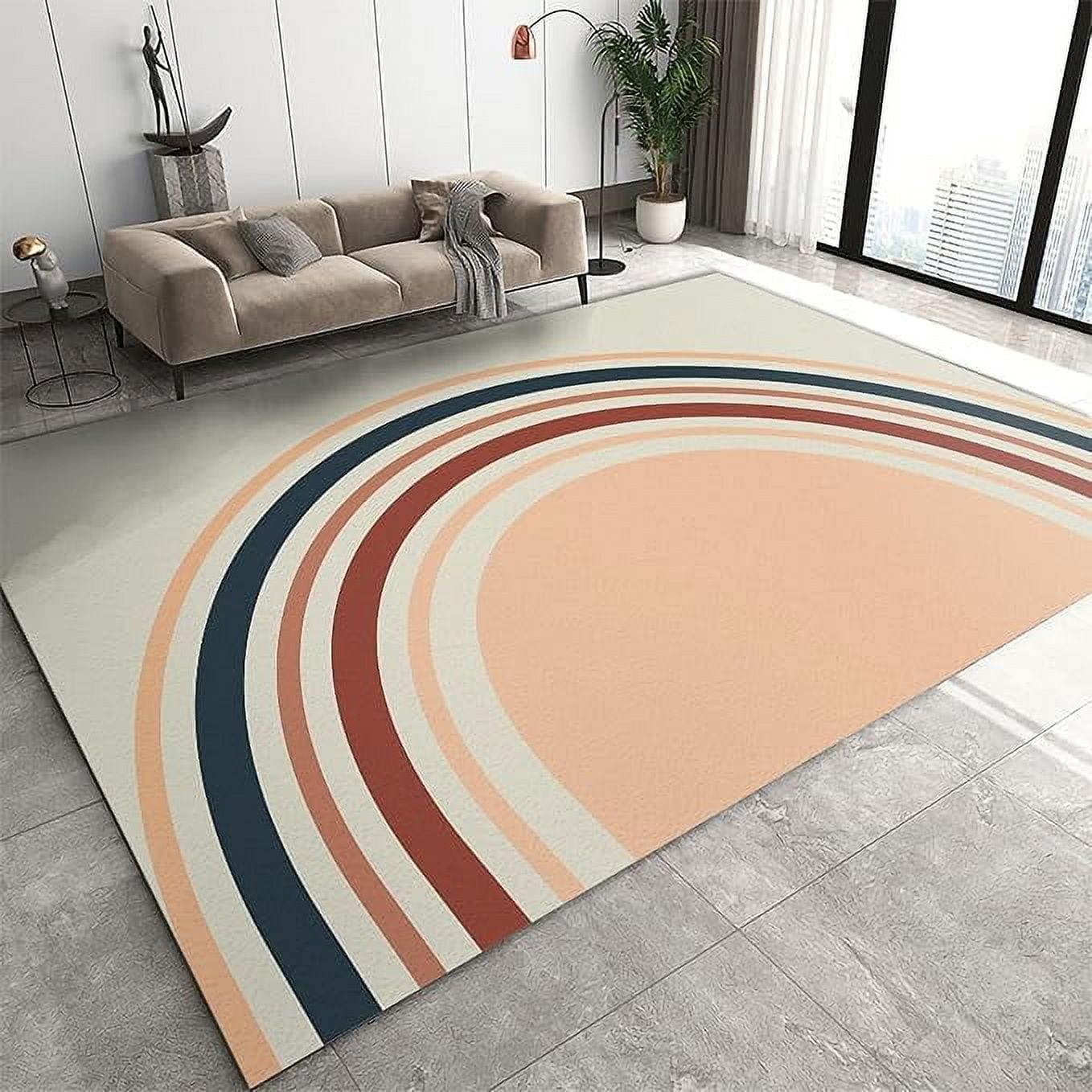 Vintage Bohemian Rainbow Area Rug, Medieval Arched Lines Indoor Non ...