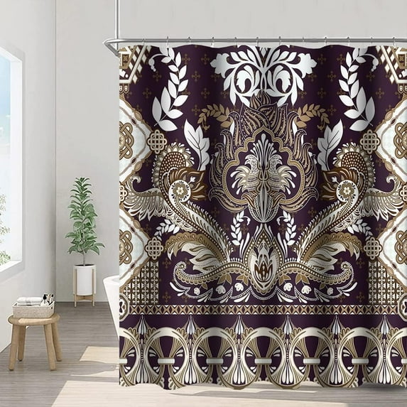 Vintage Bohemian Style Shower Curtains Boho Chic Damask Floral Print Modern Bathroom Decor Waterproof Polyester Fabric 72x72 Inch Shower Curtains Sets with Hooks