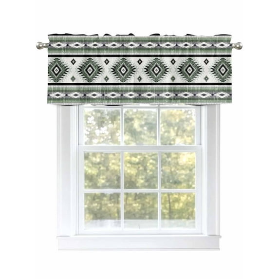 Vintage Bohemian Valances for Windows, Rod Pocket Kitchen Valance Curtains - Soft & Washable Small Window Treatment for Living Room, Bathroom, Green , 42x12 Inch, 1 Panel