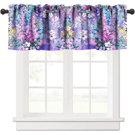 Vintage Bohemian Window Valances Colorful Floral Curtains Valance for Bathroom Kitchen Bedroom Living Room Decor with Rod Pocket 54" x 18" Purple Pink