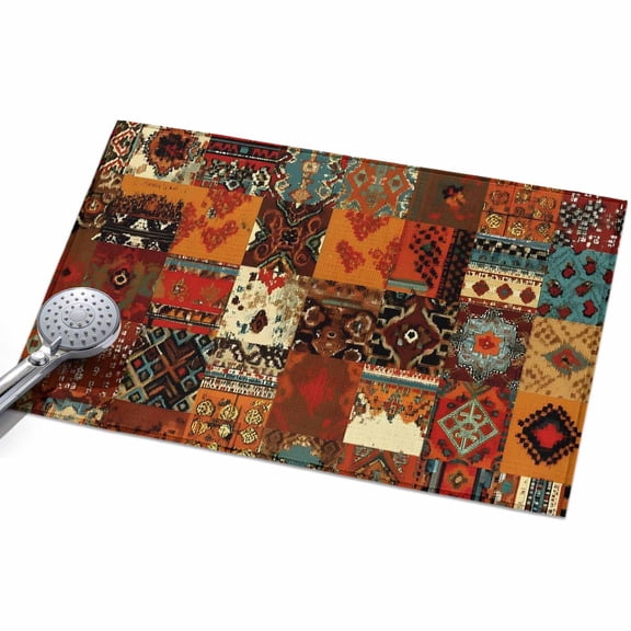 Vintage Boho 2x3ft Non Slip Area Rug Rust Brown Exotic Ethnic Native Geometric Washable Soft Area Rugs for Living Room, Indoor Circle Carpet for Bedroom Dining Room Kitchen