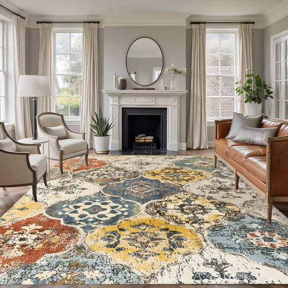 Vintage Boho 5'x8' Area Rug for Living Room, Chic Farmhouse Neutral Morocco Geometric Non-Slip Rugs for Bedroom Nursery Dining Room, StainResistant Low-Pile Kitchen Carpet Large Entryway Rugs