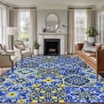 thumbnail image 1 of Vintage Boho Area Rug 8x10 Washable Rug Non Slip Middle Century Bohemia Style Patchwork Blue Large Area Rug Soft Stainresistant Indoor Floor Carpet for Living Room Bedroom Home Office Dining Room, 1 of 8