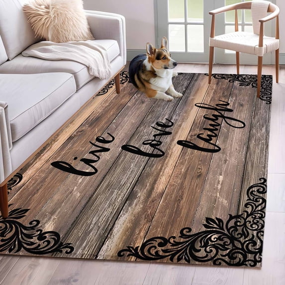 Vintage Boho Area Rugs 4'x6', Washable Small Throw Rugs for Office Bathroom, Farmhouse Retro Shabby Brown Wooden Grain Indoor Outdoor Rug Non-Slip Low Pile Carpet Runner Reversible Floor Mats