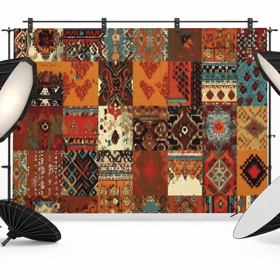 Vintage Boho Backdrop for Photography, Rust Brown Exotic Ethnic Native Geometric Photo Backdrop Portrait Background Party Banner Photo Backgrounds for Studio Booth Props, 10x8ft