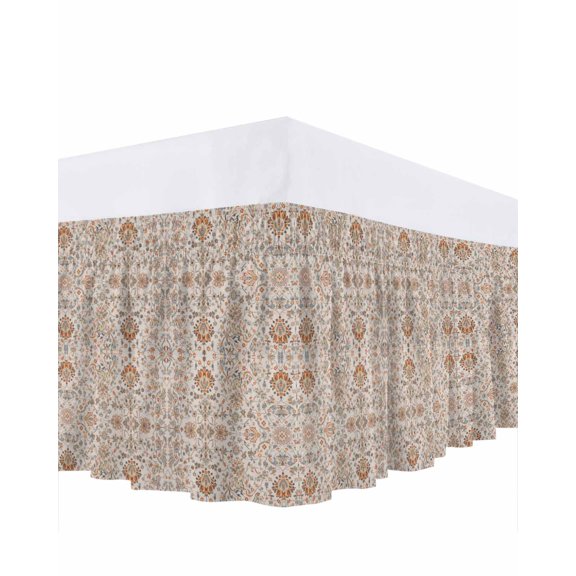 Vintage Boho Bed Skirt Cal King Size, Retro Southwestern Ethnic Mexican Floral Wrap Around Bed Skirting with Adjustable Elastic Strap, Dust Ruffled Pleated Bedskirts 16 Inch Drop for Bedroom Beds