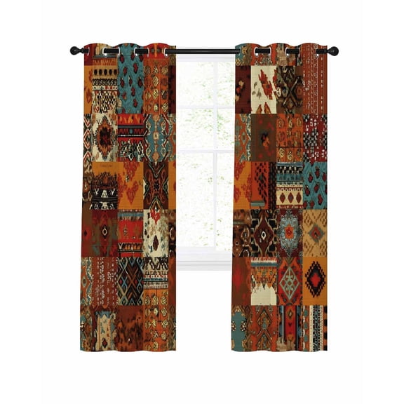 Vintage Boho Blackout Curtains 63 Inch Length Rust Brown Exotic Ethnic Native Geometric Thermal Insulated Window Curtain Window Drapes 2 Panels for Bedroom Living Room 52"Wx63"L