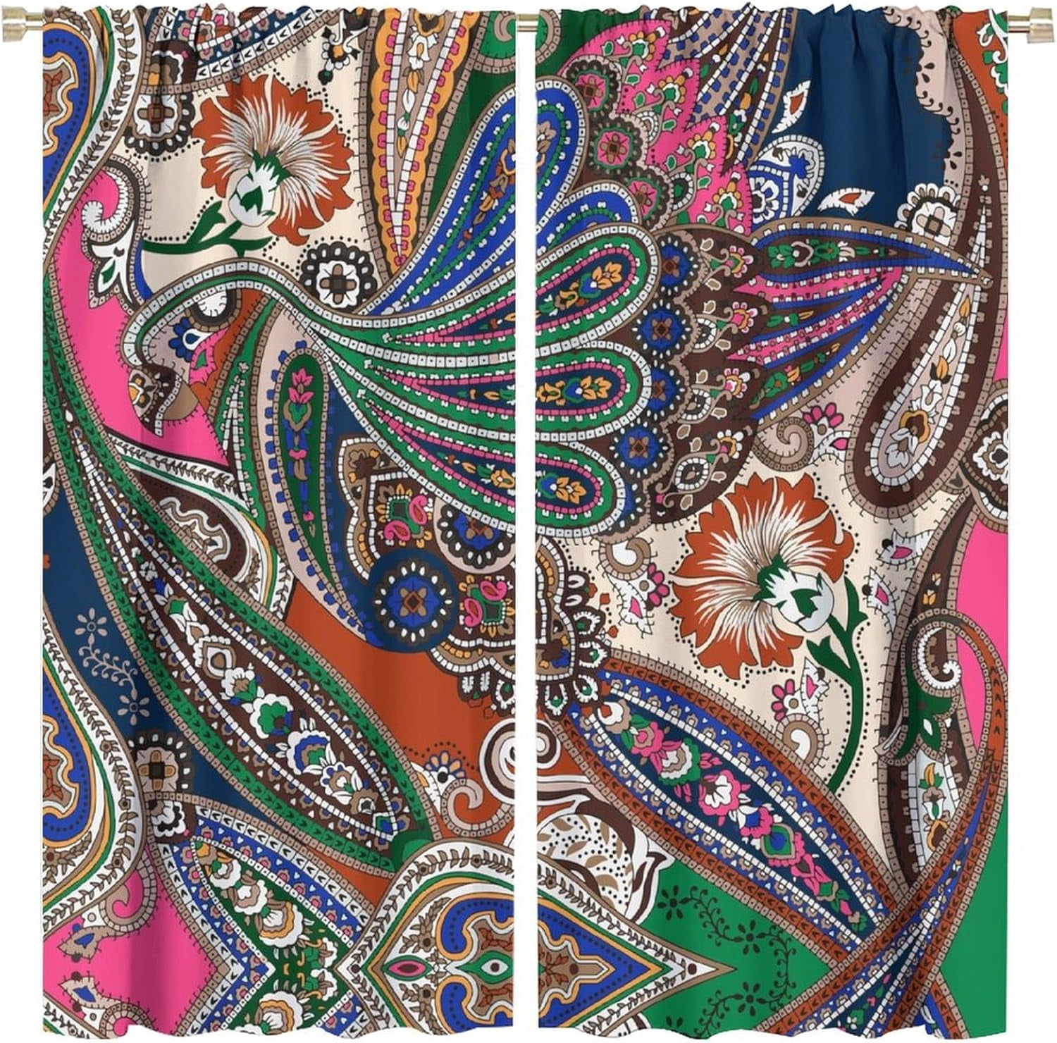 Vintage Boho Blackout Curtains, Colorful Vintage Ethnic Boho Abstract Geometric Art Print Rod Pocket Window Treatments Drapes for Bedroom Living Room Home Decor84x84in