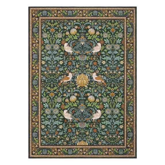 Vintage Boho Botanical Bird Area Rug 9x12 ft – Machine Washable, Non ...