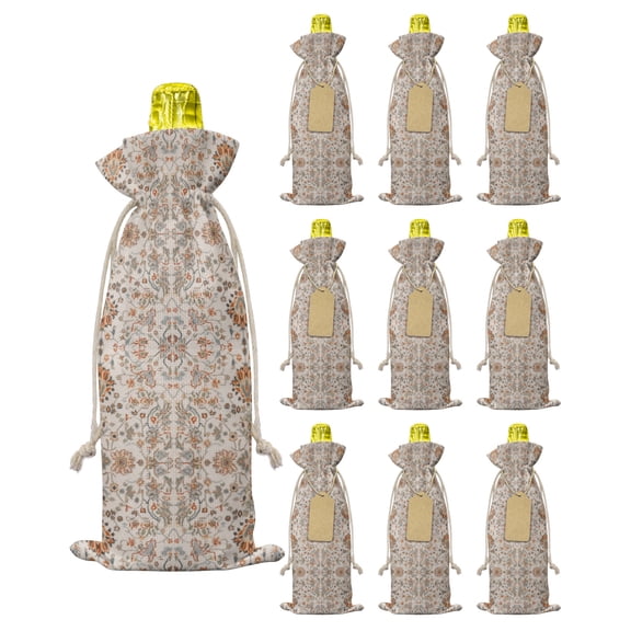 Vintage Boho Burlap Wine Bags 10 PCS, Retro Southwestern Mexican Floral Wine Gift Bags Bottle Covers with Drawstring for Holiday Party Wedding Birthday, Reusable Champagne Bottle Bag