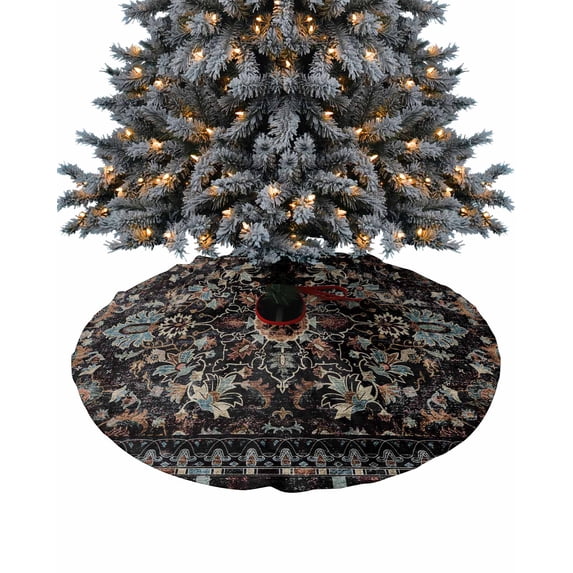 Vintage Boho Christmas Tree Skirt 36 Inches Large Christmas Skirt Tree, Rustic Flowers Modern Geometric Abstract Art Tree Skirt Christmas Decorations for Fireplace Party Holidays Indoor Outdoor
