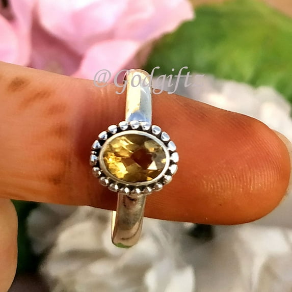 Vintage Boho Citrine Ring: Handmade Sterling Silver Cocktail Ring
