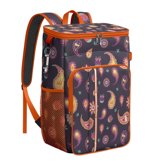 Vintage Boho Cooler Backpack 20L - Insulated Leakproof Lunch Bag with Floral Ethnic Pattern for Camping, Beach & Picnic, Holds 29 Cans