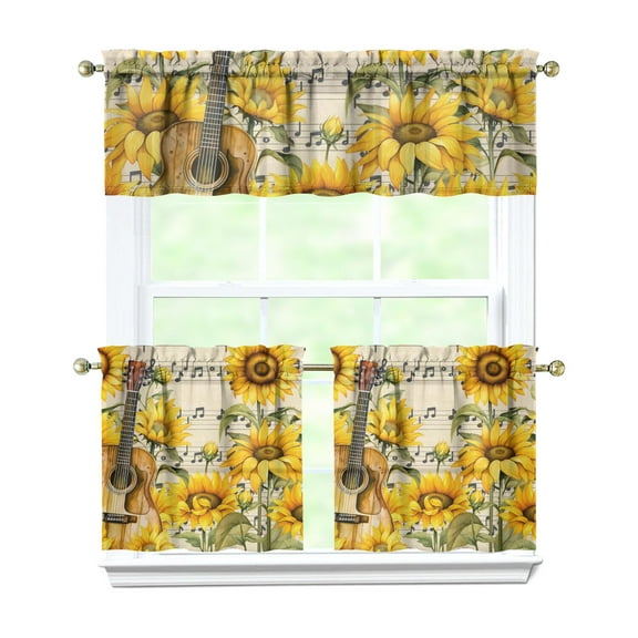 Vintage Boho Curtains 24" - 3 Panel Farmhouse Floral Set with Rustic Wildflowers, Country Rod Pocket Window Treatment