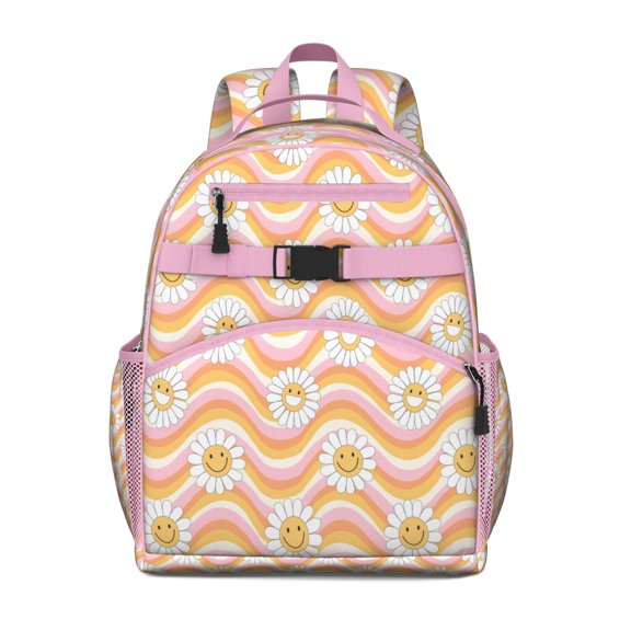 Vintage Boho Daisy Backpack for Toddlers Large Capacity School Backpack with Padded Shoulder Straps Chest Strap Water-resistant Design for Spring and Summer