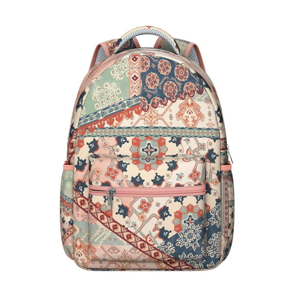 Vintage Boho Daypack - Spacious 17 Inch Laptop Bag, Ethnic Design, Water-Resistant Oxford Material for College, Library & Weekend Trips