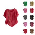 thumbnail image 1 of Vintage Boho Embroidered T Shirts for Women 2026 Summer Casual Short Sleeve Cotton Linen Crewneck Lightweight Tee Shirt, 1 of 3