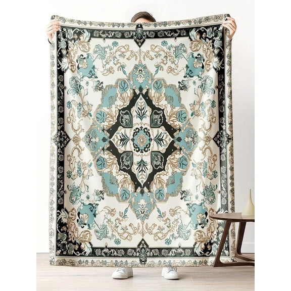 Vintage Boho Flannel Throw Blanket 30x40 Inch, Mandala Flower Bohemian Fleece Blanket for Sofa, Warm Soft Cozy Lightweight All Season Home Decor Gift