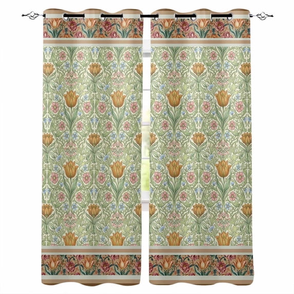 Vintage Boho Floral Blackout Curtains for Bedroom, Ethnic Tribe Abstract Art Flowers Thermal Insulated Kitchen Drapes with Grommets, Light Blocking Window Treatment, 2 Panels 52" x 45"