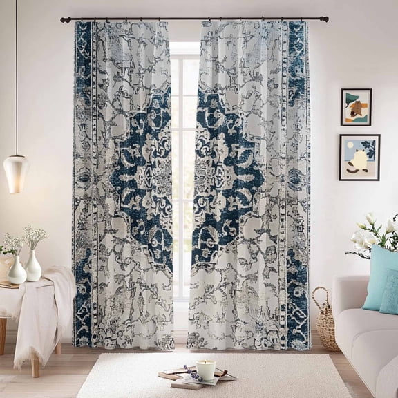 Vintage Boho Floral Blackout Curtains for Bedroom/Living Room, Pinch Pleated Black Out Curtains, Retro Nationcal Flower Blue Room Darkening Window Drapes with Hooks 2 Panels, 59"x70"