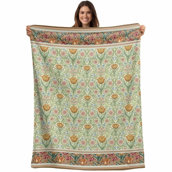 Vintage Boho Floral Blanket Soft Cozy Warm Throw Blanket for Couch, Plush Fuzzy Flannel Fleece Blankets for Sofa, Ethnic Tribe Abstract Art Flowers Bed Blankets Lightweight Gifts for Women, 32"x48"