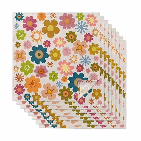 Vintage Boho Floral Cloth Napkins, Yellow Pink Floral Bohemia Beige Washable and Reusable Dinner Napkins Set of 8, Table Napkin for Kitchen Party Birthday Wedding Hotel Housewarming 20"x20"