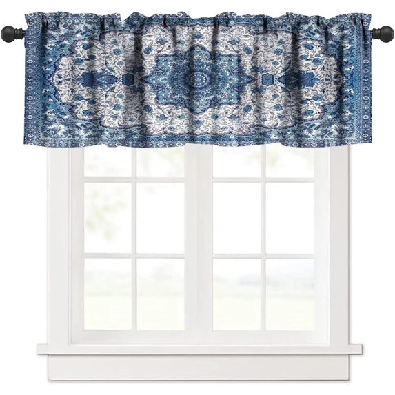 Vintage Boho Floral Kitchen Curtain Valance Persian Tribal Ethnic Floral Textured Pattern Abstract Curtain Valance Bedroom Home Decor 54"x18"