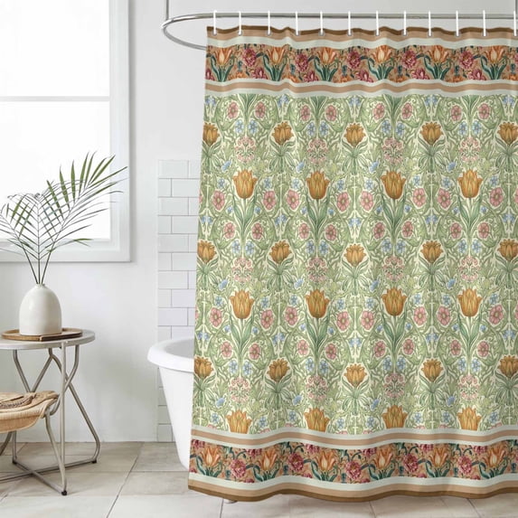 Vintage Boho Floral Long Shower Curtain Set, Waterproof Shower Curtains for Bathroom, Ethnic Tribe Abstract Art Flowers Washable Fabric Bath Curtain for Bathtub Decoration with Hooks 72x84 Inches
