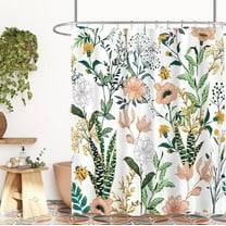Vintage Boho Floral Shower Curtain, Green Pink Spring Summer Flower Tropical Leaves Plant Cloth Fabric Shower Curtains for Cute Fun Botanical Bathroom Decor, 72x72