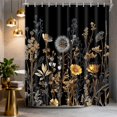 thumbnail image 1 of Vintage Boho Floral Shower Curtain with Hooks, Black & Gold Floral Bathroom Curtain, Waterproof Farmhouse Decor, 1 of 9