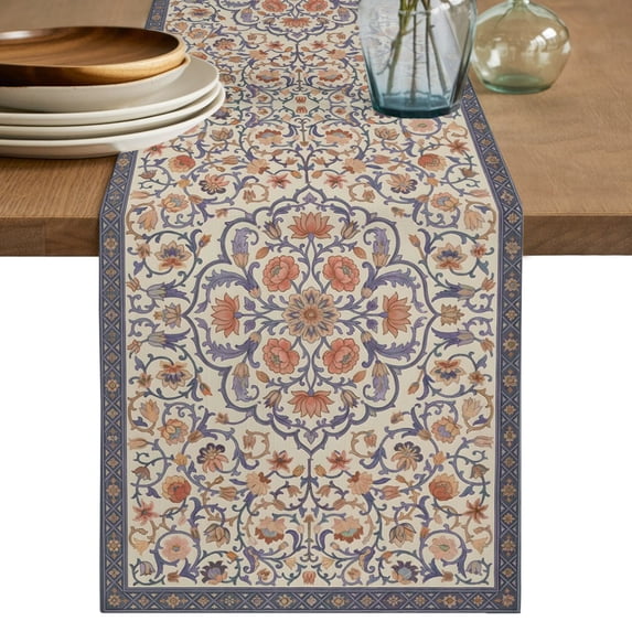 Vintage Boho Floral Table Runner 70 Inches Long,Country Farmhouse Flowers Ethnic Cotton Linen Table Runners Dresser Scarves,Fabric Tabletop Scarf Furniture Cover for Home Dinner Party 13"x70"