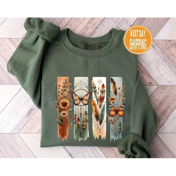 Vintage Boho Flower Sweatshirt: Butterfly Cottagecore Sweater Sweatshirt All Size S-5XL