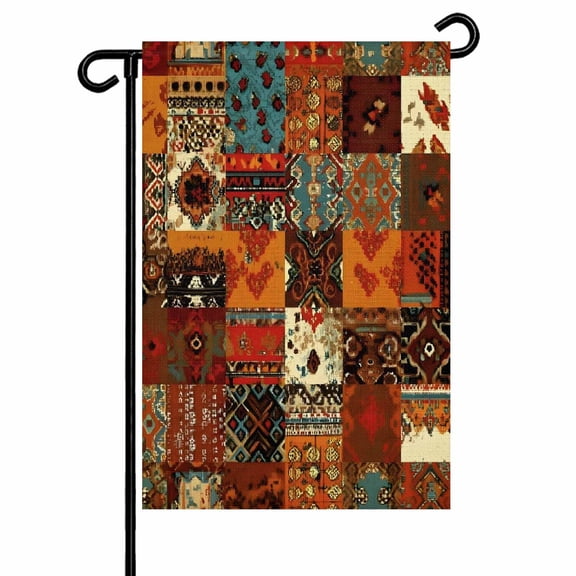 Vintage Boho Garden Flag 12x18 Inch Rust Brown Exotic Ethnic Native Geometric Double Sided Small Decorative Garden Flags for Outside, Outdoor Yard Porch Lawn Decoration