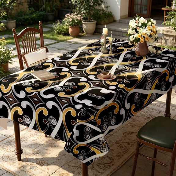 Vintage Boho Geometric Swirl Dot Print Tablecloth, Coffee Table Dining Living Room Indoor Party Decor, Bohemian Casual Table Cover, Thanksgiving Christmas Gift